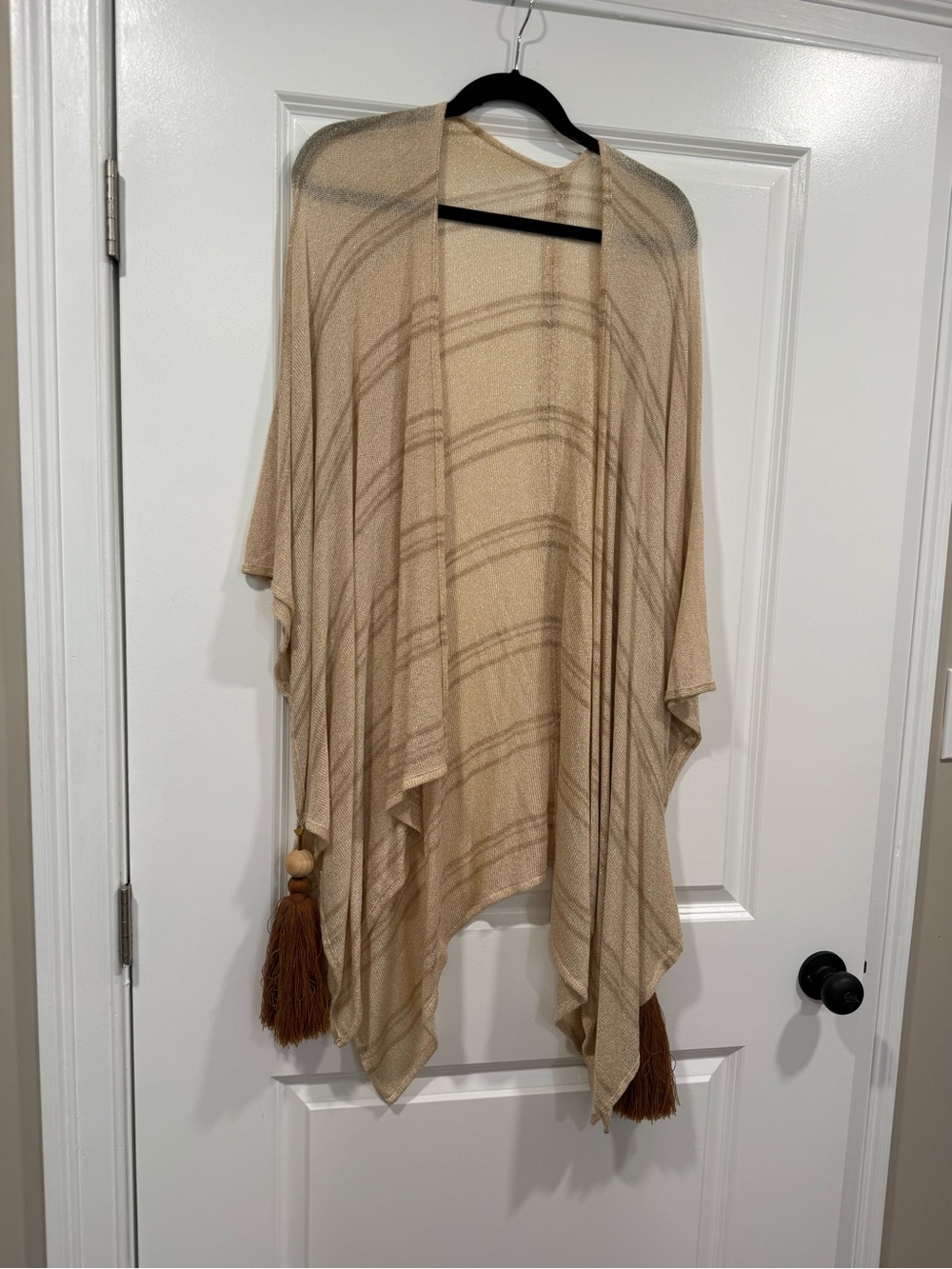 Beige Tassel Poncho Wrap